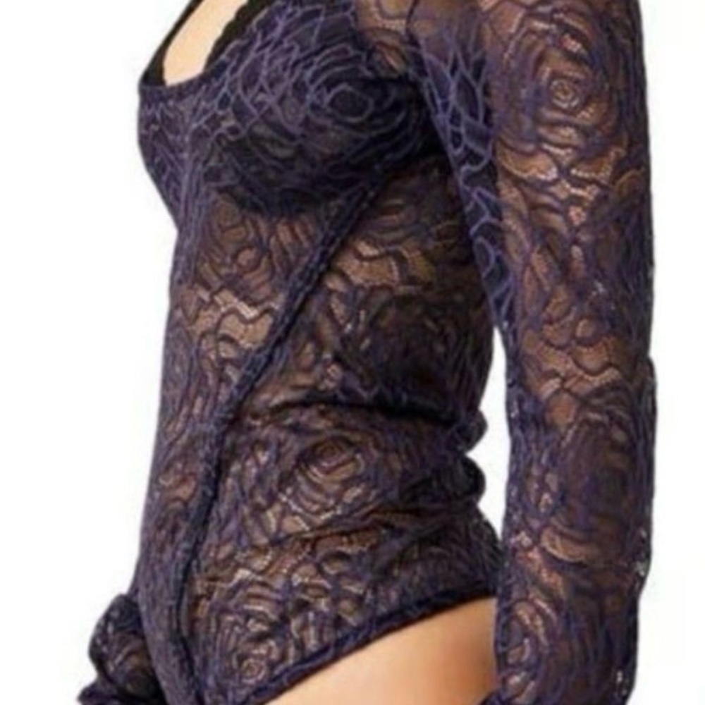 FREE PEOPLE Intimately The Marin Lace Navy Bodysuit